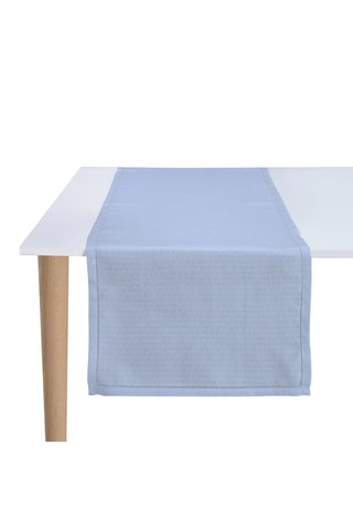 Caminho de mesa em linho Portofino Geo - Azul-celeste - 50 x 150 cm