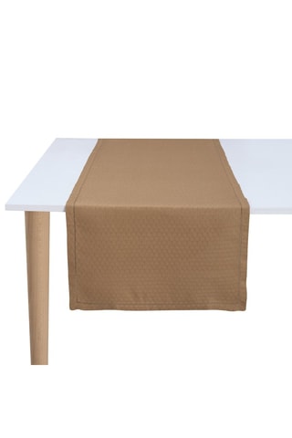 Caminho de mesa em linho Portofino Geo - Castanho -­ 50 x 150 cm