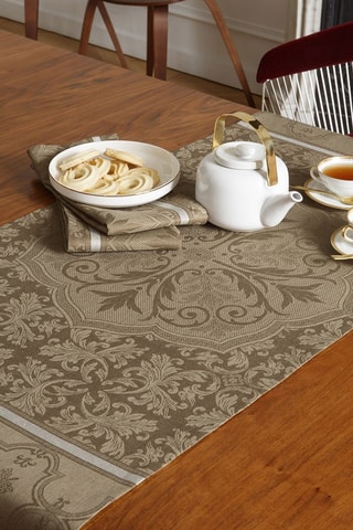 Caminho de mesa em linho Armoiries - Castanho e bege - 50 x 150 cm