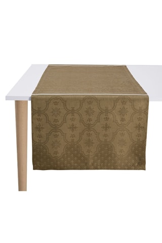 Caminho de mesa em linho Armoiries - Castanho e bege - 50 x 150 cm