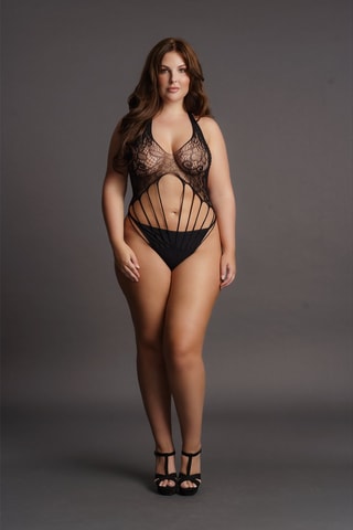 Body string Strappy Lace Teddy - Noir