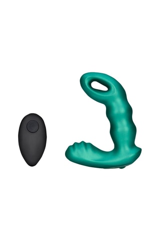 Stimulateur prostate courbé télécommandé en silicone - Vert métallisé - 10,3 cm