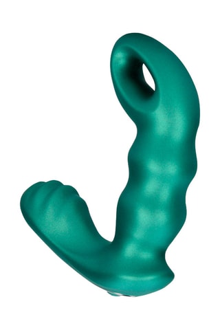 Stimulateur prostate courbé télécommandé en silicone - Vert métallisé - 10,3 cm