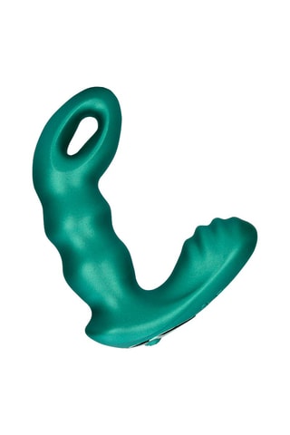 Stimulateur prostate courbé télécommandé en silicone - Vert métallisé - 10,3 cm