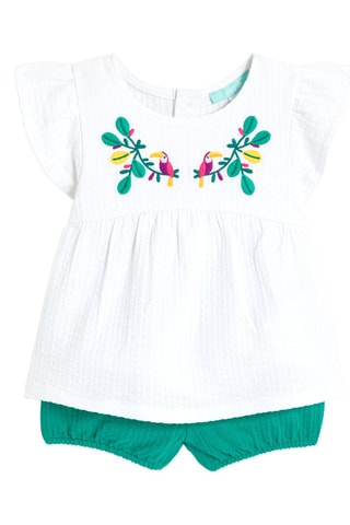 T-shirt e bloomer - Branco e verde - Obaïbi