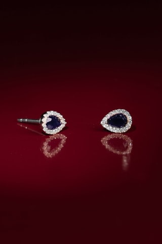 Brincos Melton Ouro branco, diamantes e safira
