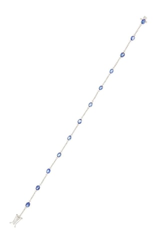 Pulseira Rivière Ouro branco, diamantes e safiras
