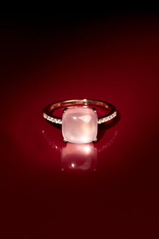 Anel Rose Dragée Ouro amarelo, quartzo rosa e diamantes