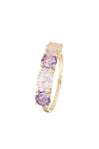 Anel Carat color - Ouro amarelo, diamantes, quartzo rosa e ametistas