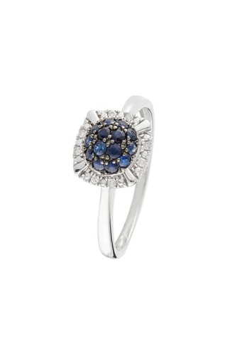 Anel Banjar Ouro branco, diamantes e safira