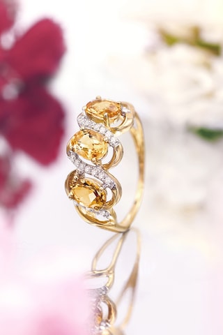 Anel Aklan  Ouro amarelo, diamantes e citrinos