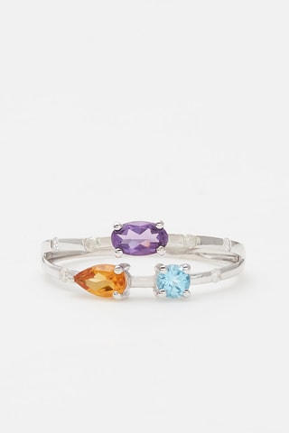 Anel Trio Coloré - Ouro branco, diamantes, ametista, benitoíta e citrina