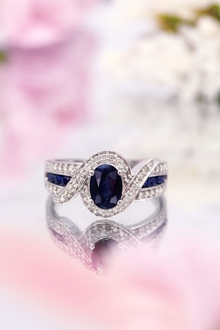 Anel Romblon Ouro branco, diamantes e safiras