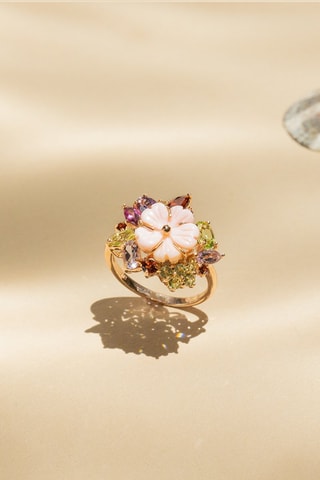 Anel Jardin Royal - Ouro rosa, ametistas, granadas, peridotos e rodolita
