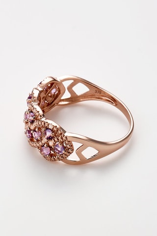 Anel Astéria - Ouro rosa, diamantes, quartzo rosa e ametista