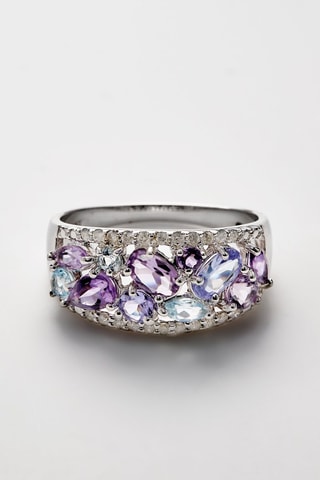 Anel Blueymix - Ouro branco, ametistas, topázios, tanzanite e diamantes