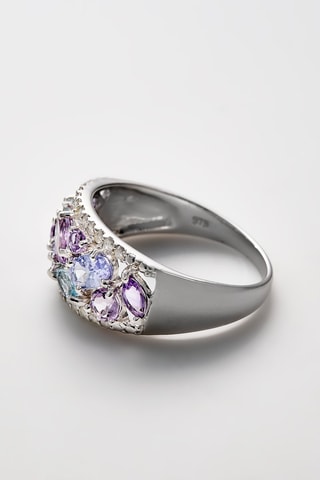 Anel Blueymix - Ouro branco, ametistas, topázios, tanzanite e diamantes