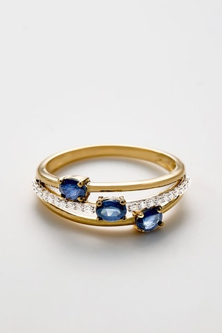 Anel Trio de Saphir Ouro amarelo, diamantes e safiras
