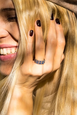 Anel Doux rêve Ouro branco, diamantes e safira