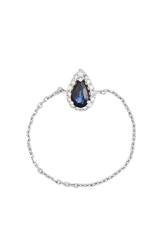 Anel Blue Tear Ouro branco, diamantes e safira