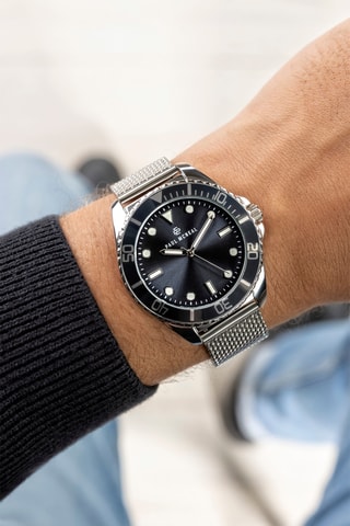 Montre à quartz en acier - Argenté et bleu canard