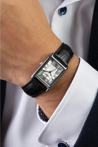 Montre à quartz en cuir - Noir et argenté
