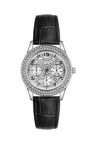 Montre à quartz en cuir - Noir et argenté