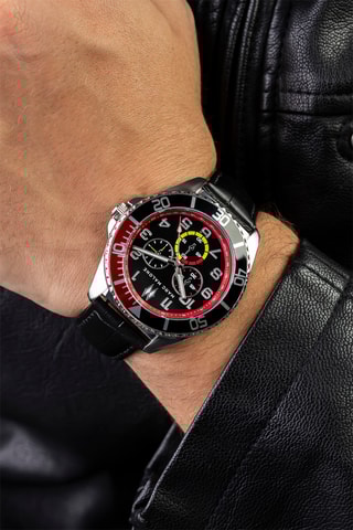 Montre à quartz en cuir - Noir et argenté