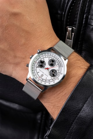Montre à quartz en acier - Argenté et blanc
