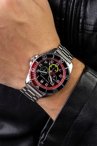 Montre à quartz en acier - Argenté et noir