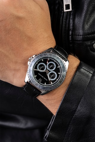 Montre à quartz en cuir - Noir et argenté