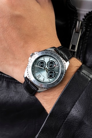 Montre à quartz en cuir - Noir et argenté