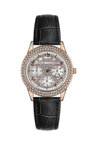 Montre à quartz en cuir - Noir et doré rose