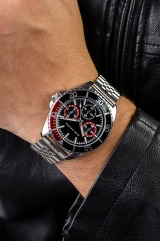 Montre à quartz en acier - Argenté et noir