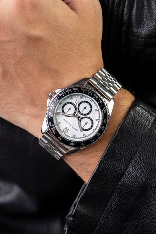 Montre à quartz en acier - Argenté et noir