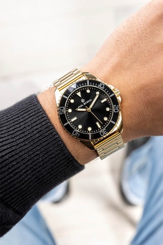Montre à quartz en acier - Doré et noir