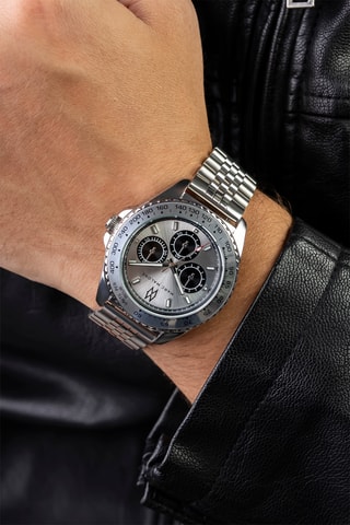 Montre à quartz en acier - Argenté et noir