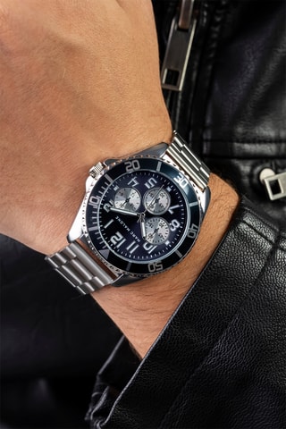 Montre à quartz en acier - Argenté et bleu