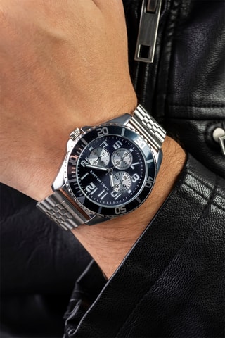 Montre à quartz en acier - Argenté et bleu