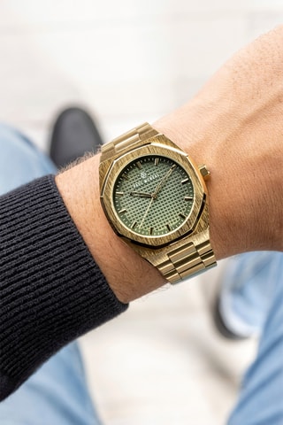 Montre à quartz en acier - Doré et vert foncé