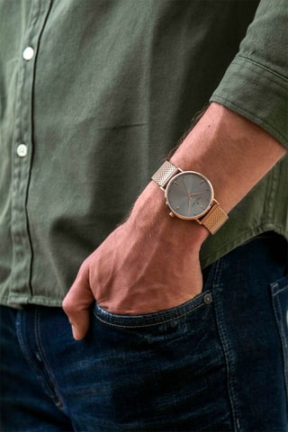 Montre à quartz en acier inoxydable plaqué ion or rose - Doré rose et gris - Frederic Graff
