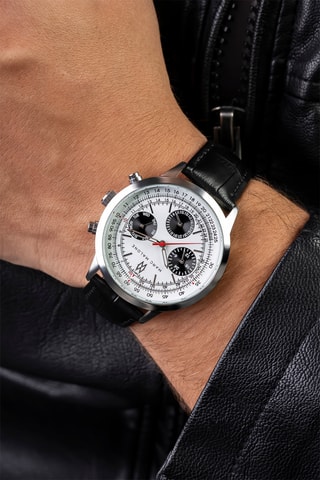 Montre à quartz en cuir - Noir et argenté