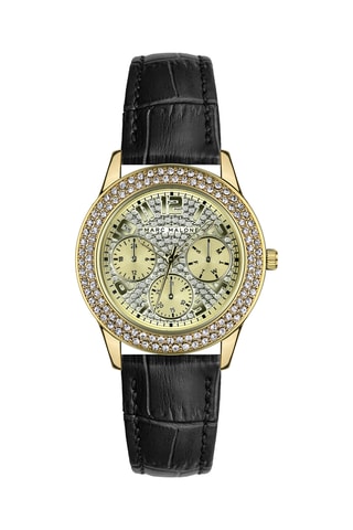 Montre à quartz en cuir - Noir et doré