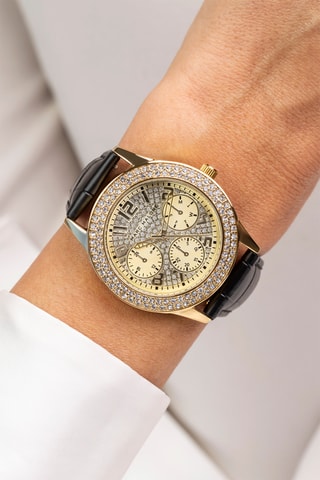 Montre à quartz en cuir - Noir et doré