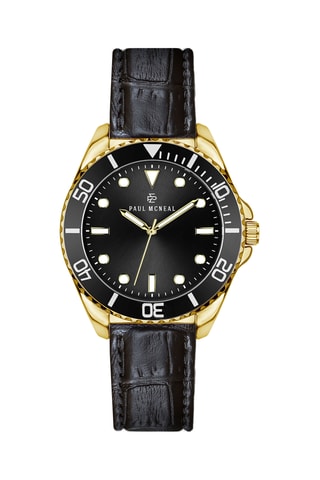 Montre à quartz en cuir - Noir et doré