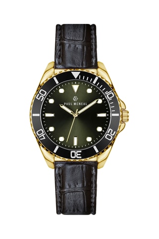 Montre à quartz en cuir - Noir et doré
