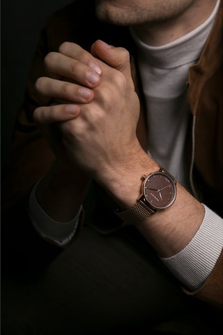 Montre à quartz en acier - Doré rose et marron - Walter Bach