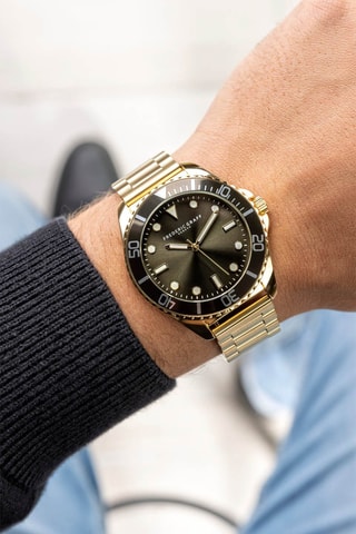 Montre à quartz en acier plaqué ion or jaune - Frederic Graff