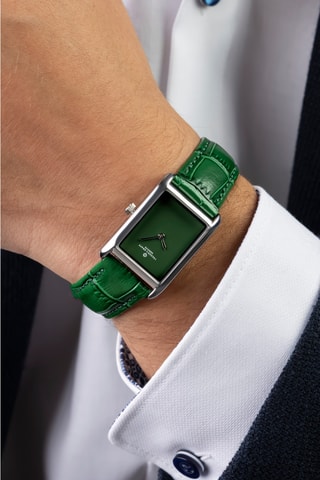 Montre à quartz en cuir - Vert et argenté