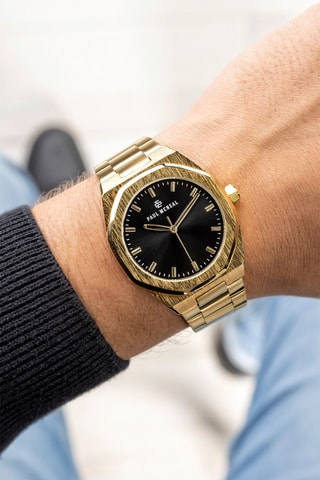 Montre à quartz en acier - Doré et noir